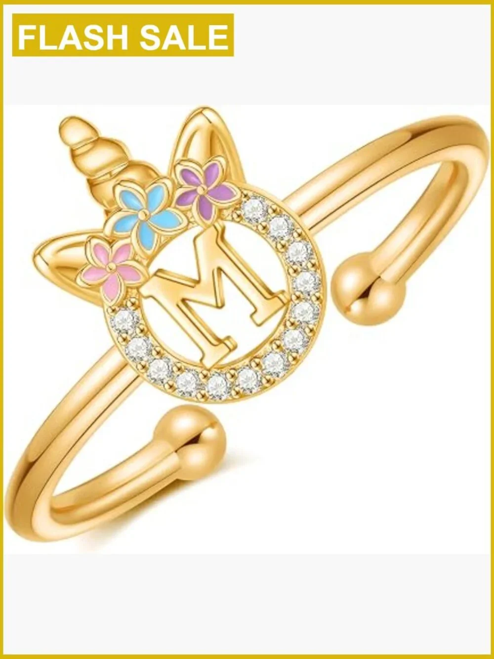 Adjustable Initial Unicorn Ring for Girls Teen Dainty Cute Gold Jewelry Gift